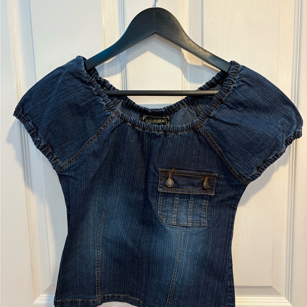 Indigo Denim Blouse with Buttoned Pocket